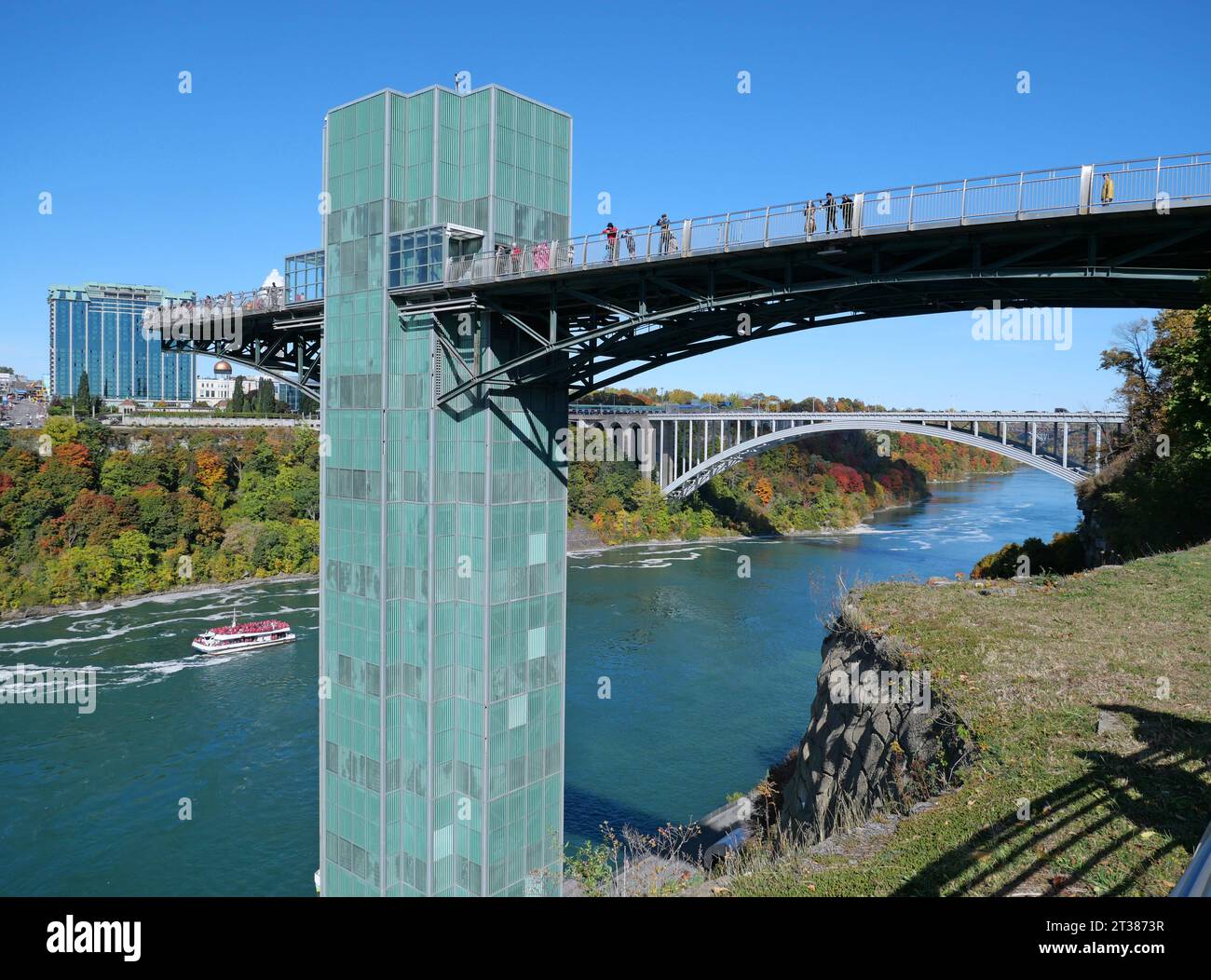 View of Niagara River Gorge with observation deck on the American side Stock Photo