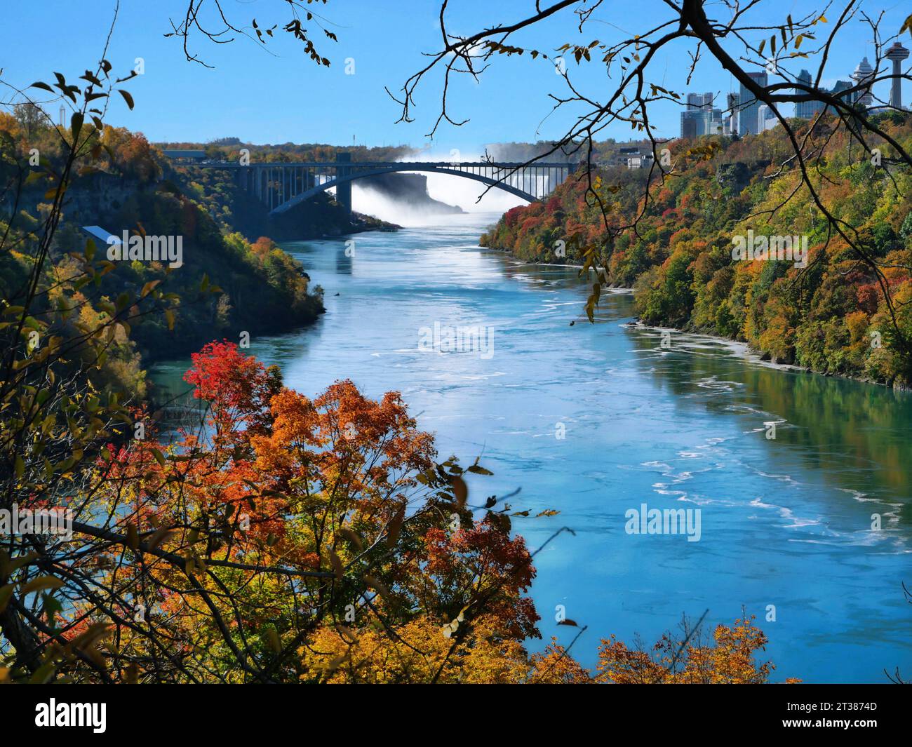 View of Niagara River Gorge from a hiking and biking trail on the American side Stock Photo