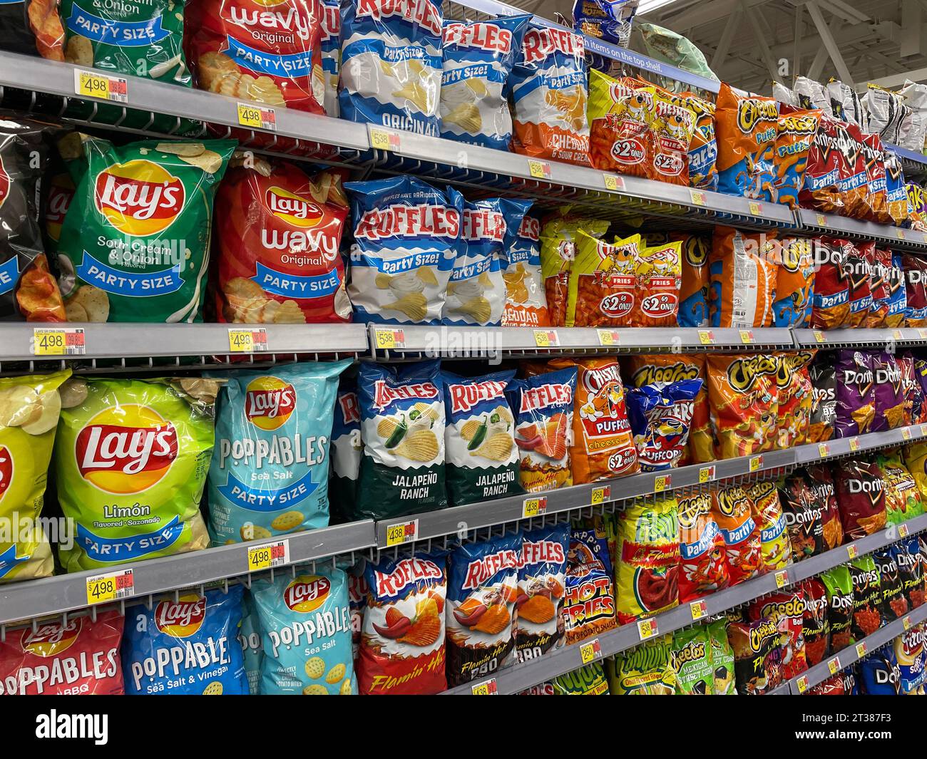 Grovetown, Ga USA 08 06 23 Walmart grocery store Lays chips variety and prices Stock Photo
