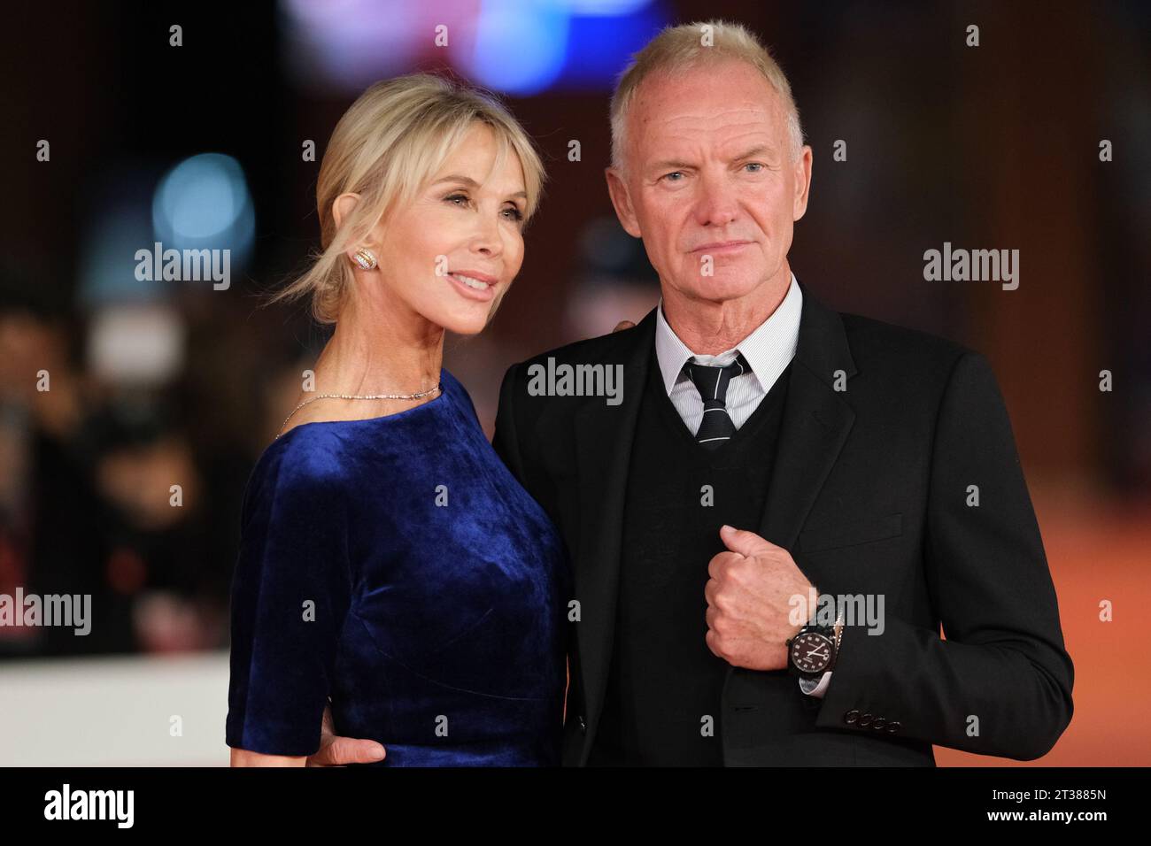Rome, Italy. 23rd Oct, 2023. Trudie Styler and Sting attend the red carpet for “Posso entrare? An ode to Naples” during the 18th Rome Film Festival at Auditorium Parco Della Musica in Rome. Credit: SOPA Images Limited/Alamy Live News Stock Photo