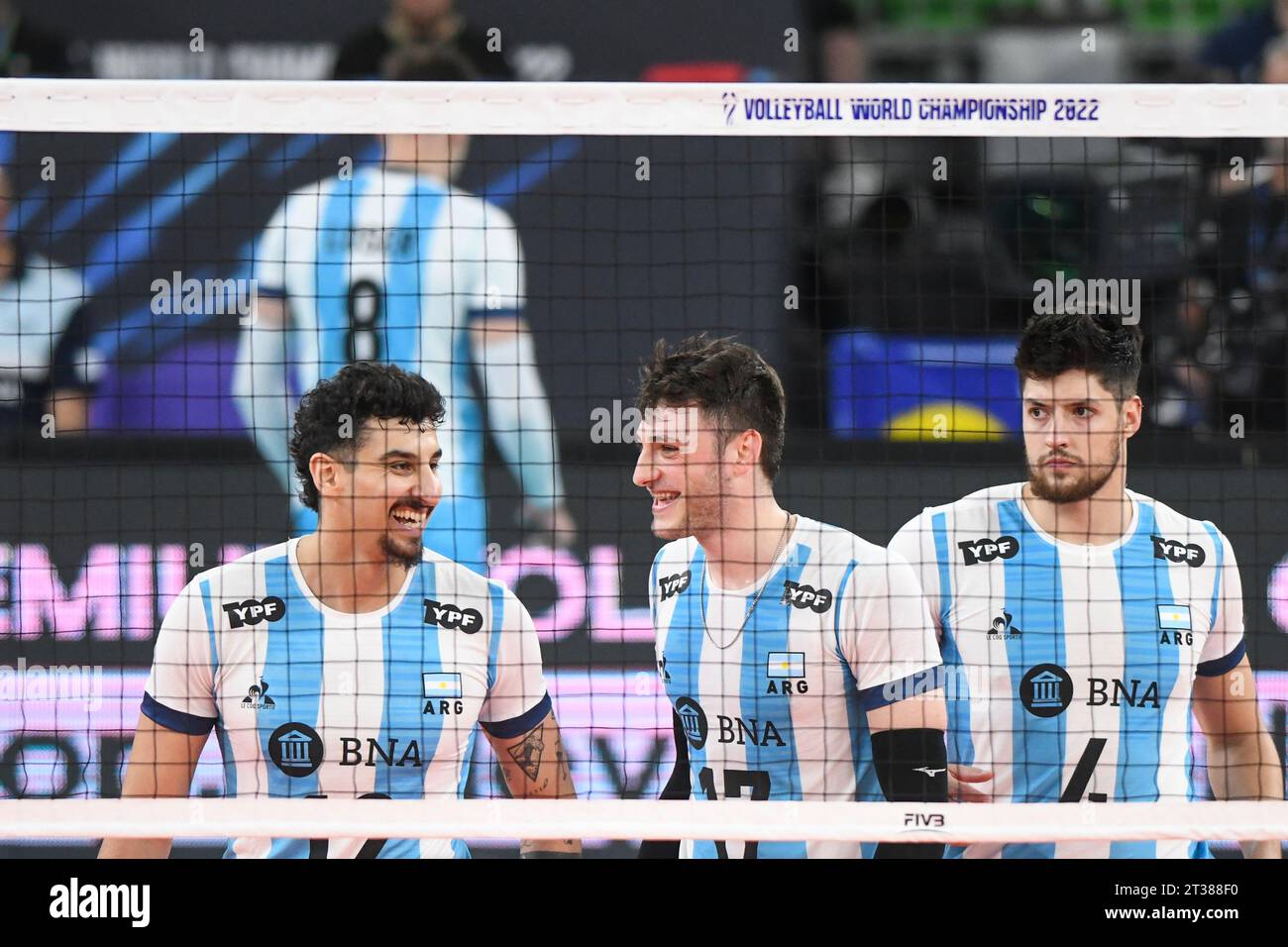 Bruno Lima, Luciano Vicentin, Joaquin Gallego (Argentina). Volleyball World Championship 2022. Stock Photo