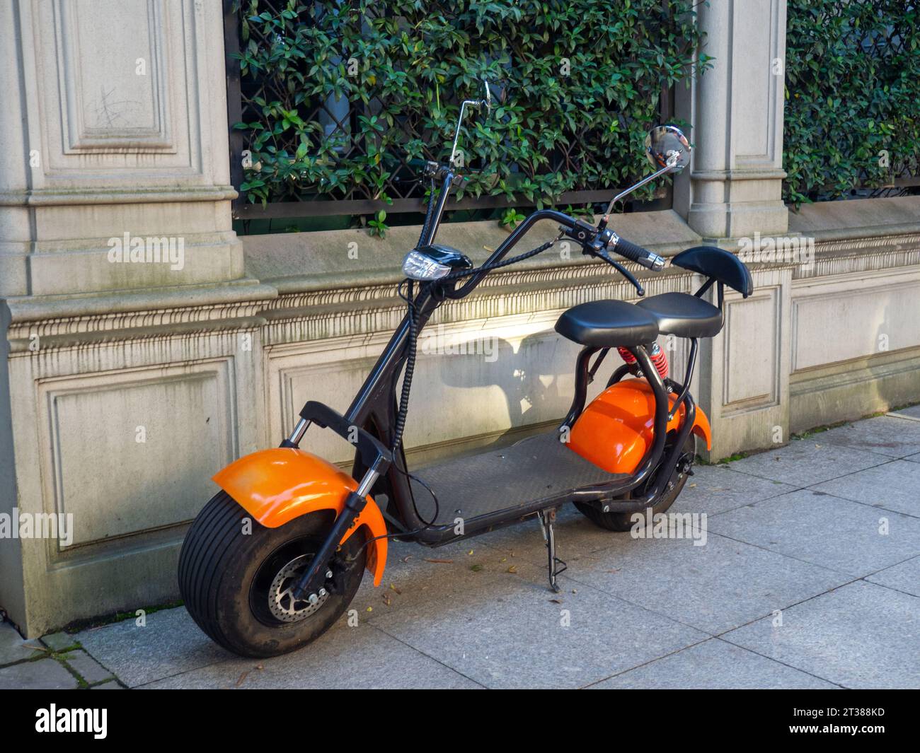 vehicle. Two-wheeled electric motorcycle. Comfortable motorcycle for the city. Compact vehicle Stock Photo