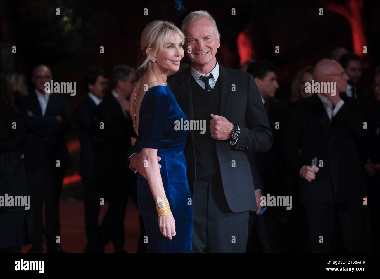 Rome, Italy. 23rd Oct, 2023. Trudie Styler (L) and Gordon Matthew Thomas Sumner, alias Sting (R) attend a red carpet for the movie 'Posso entrare? An ode to Naples' during the 18th Rome Film Festival at Auditorium Parco Della Musica in Rome. Credit: SOPA Images Limited/Alamy Live News Stock Photo