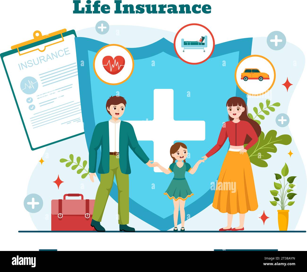 Life Insurance Vector Illustration with Check Marks, Shield and