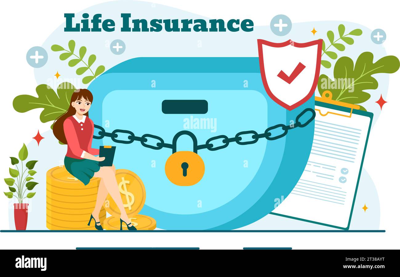 Life Insurance Vector Illustration with Check Marks, Shield and