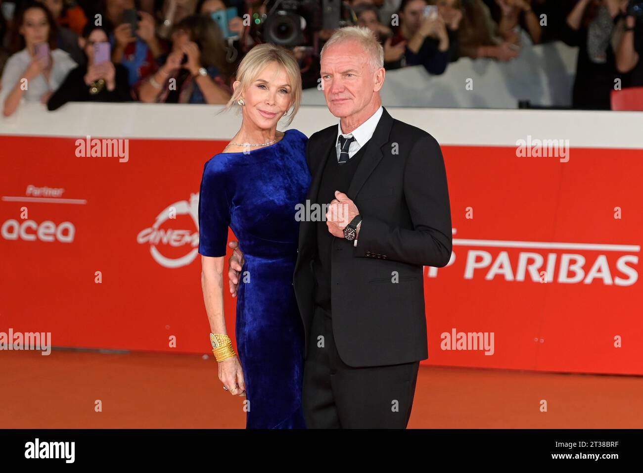 Rome, Italy. 23rd Oct, 2023. Trudie Styler (l) and Sting (r) attend the red carpet of Posso entrare En ode to Naples at Rome Film Fest 2023 at Auditorium Parco della Musica. Credit: SOPA Images Limited/Alamy Live News Stock Photo