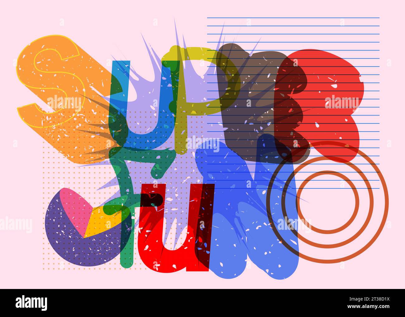 Risograph Super Fun word with geometric shapes. Object in trendy riso graph design. Stock Vector