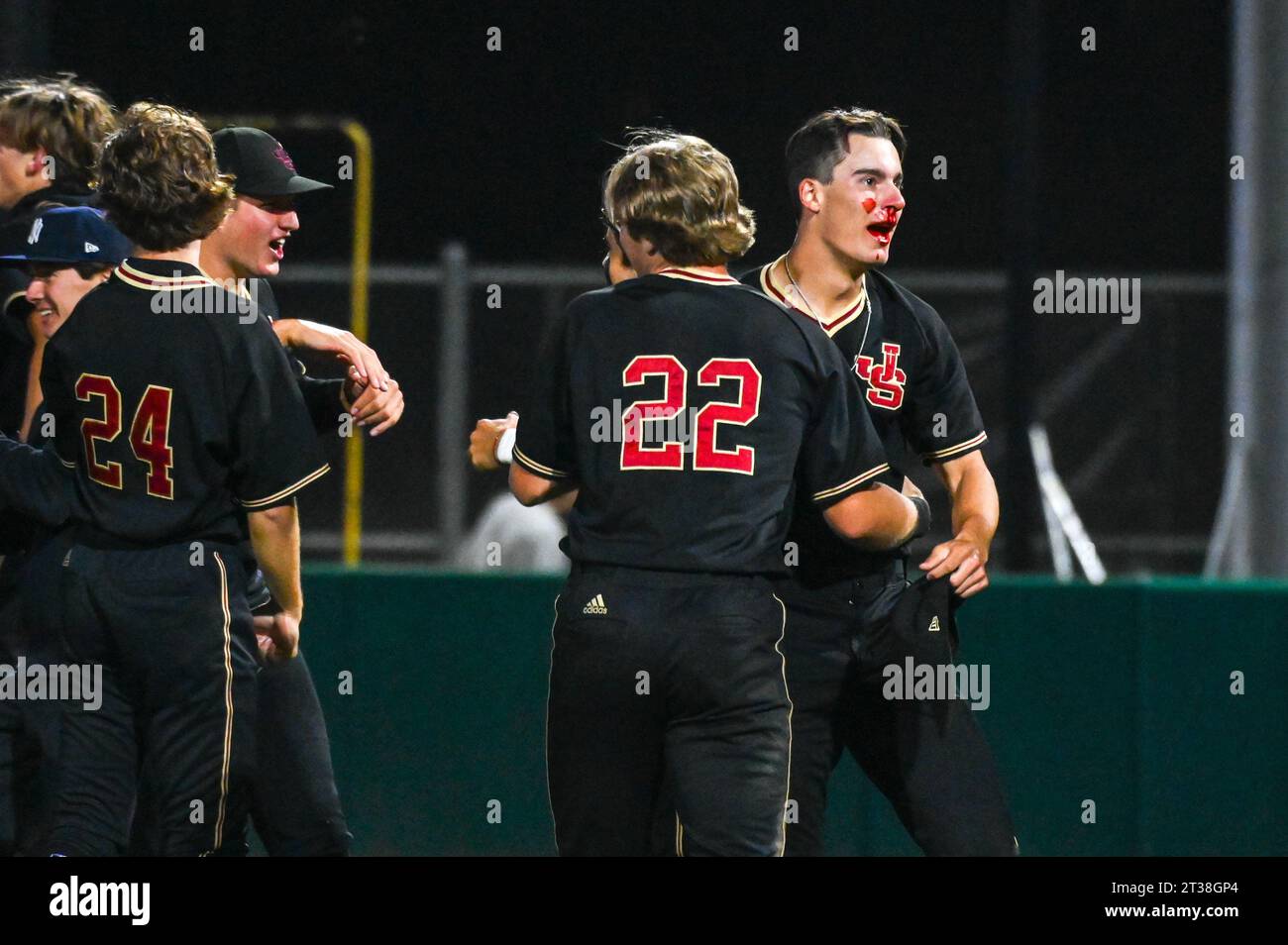 JSerra Lions celebrate after the CIF Southern Section Division 1 Baseball Finals on Friday, May. 19, 2023 in Long Beach, Calif. The JSerra Lions defea Stock Photo