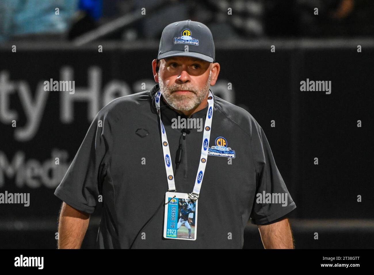 CIF Southern Section Assistant Commissioner Thom Simmons during the CIF Southern Section Division 1 Baseball Finals on Friday, May. 19, 2023 in Long B Stock Photo