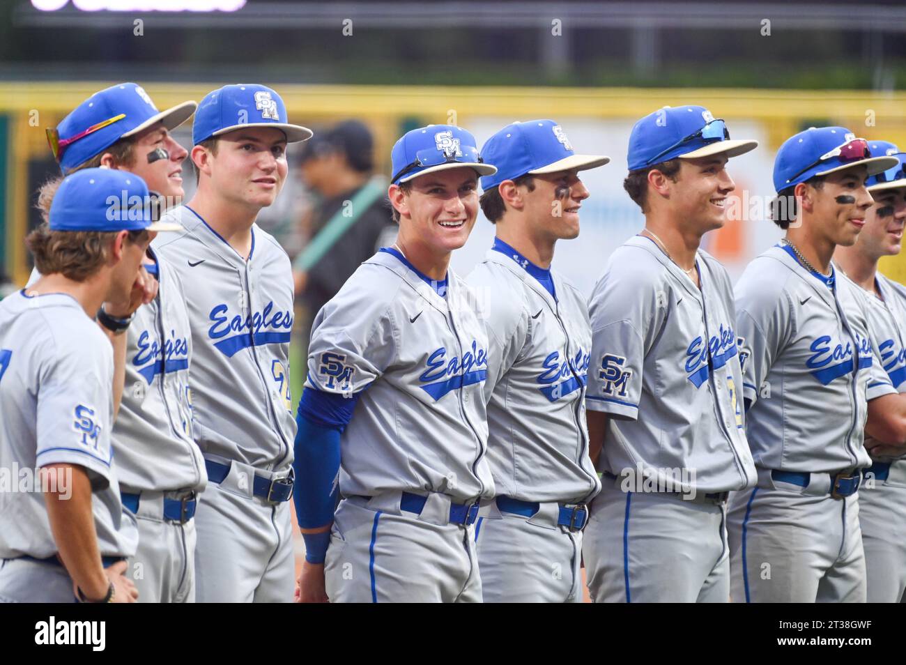 The Santa Margarita Eagles before the CIF Southern Section Division 1 Baseball Finals on Friday, May. 19, 2023 in Long Beach, Calif. The JSerra Lions Stock Photo