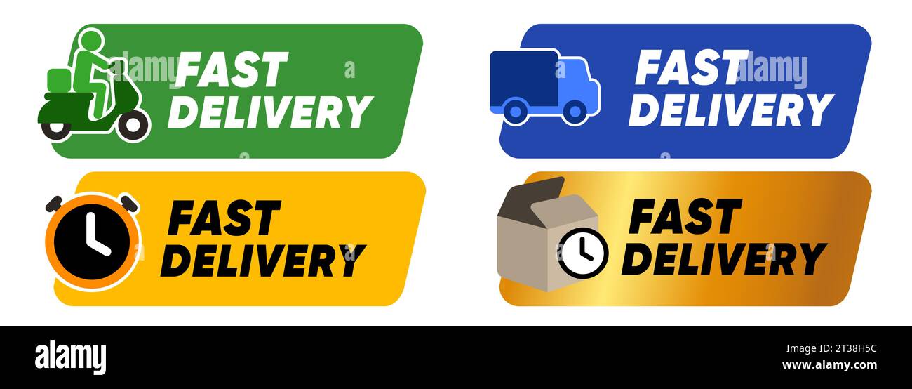 Fast delivery label stamp sticker quick express shipping design set graphic seal Stock Vector