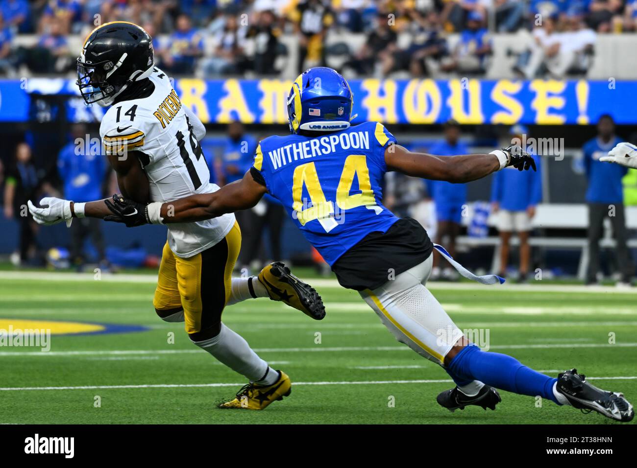 Los Angeles Rams cornerback Ahkello Witherspoon (44) attempts to tackle