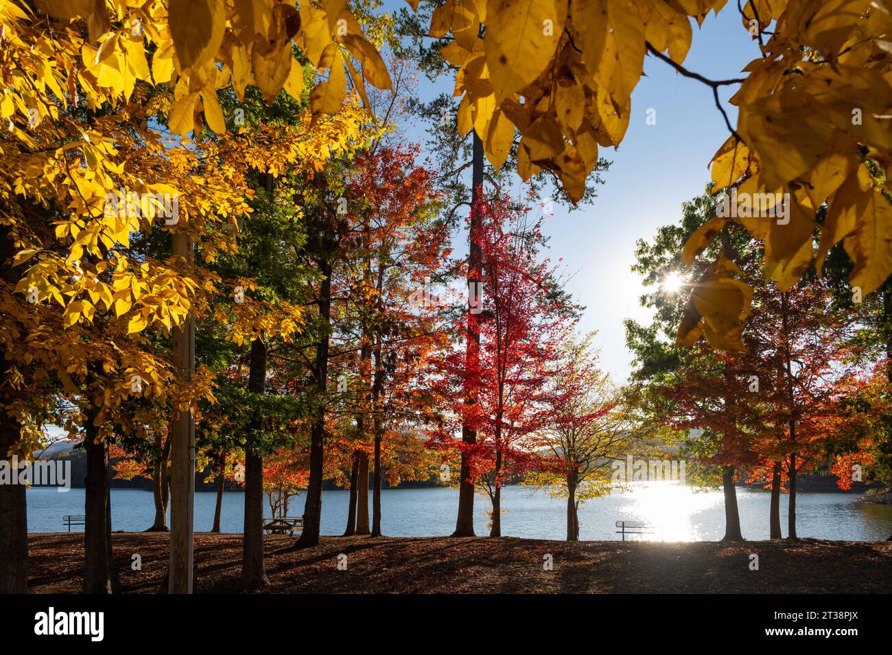 Scenic autumn view of Lake Chatuge in Hiawassee, Georgia. (USA) Stock Photo