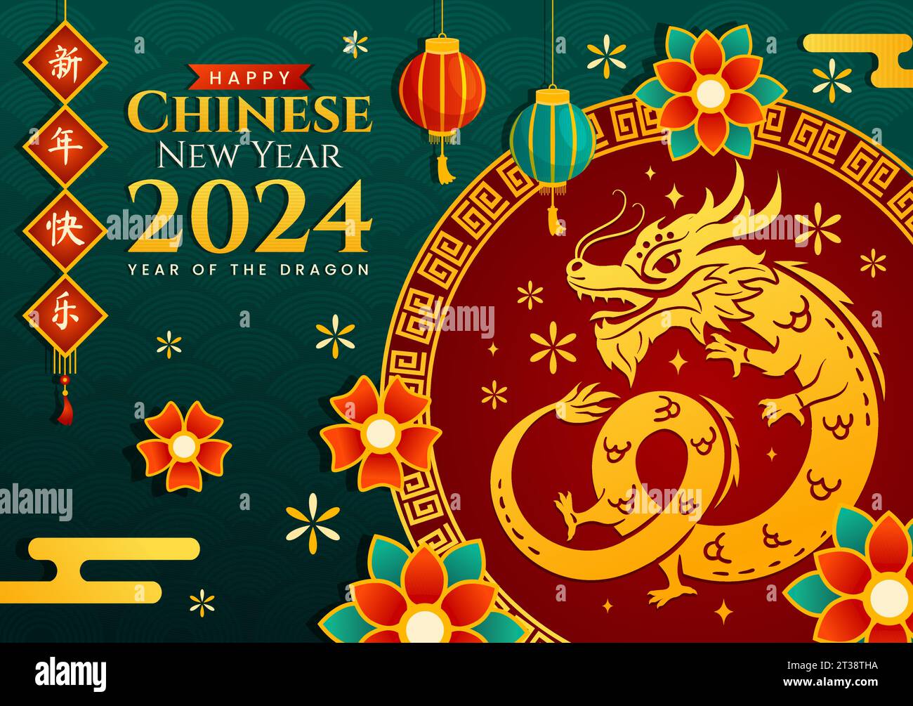 Happy Chinese New Year 2024 Vector Illustration. Translation Year of