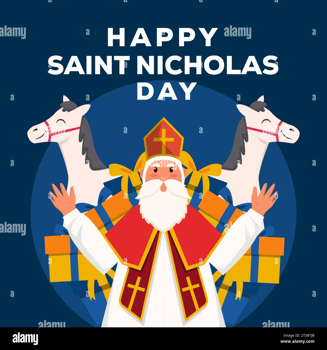 flat happy saint nicholas day illustration with gift boxes and horses