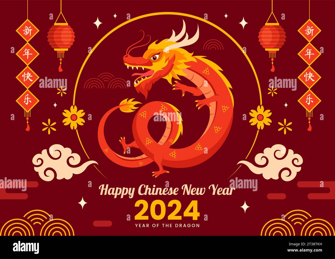 Happy Chinese New Year 2024 Vector Illustration. Translation Year of