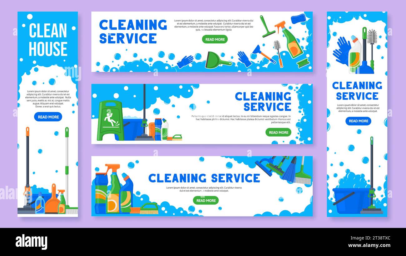 Cleaning service banner. Professional housemaid, clean house flyer with ...
