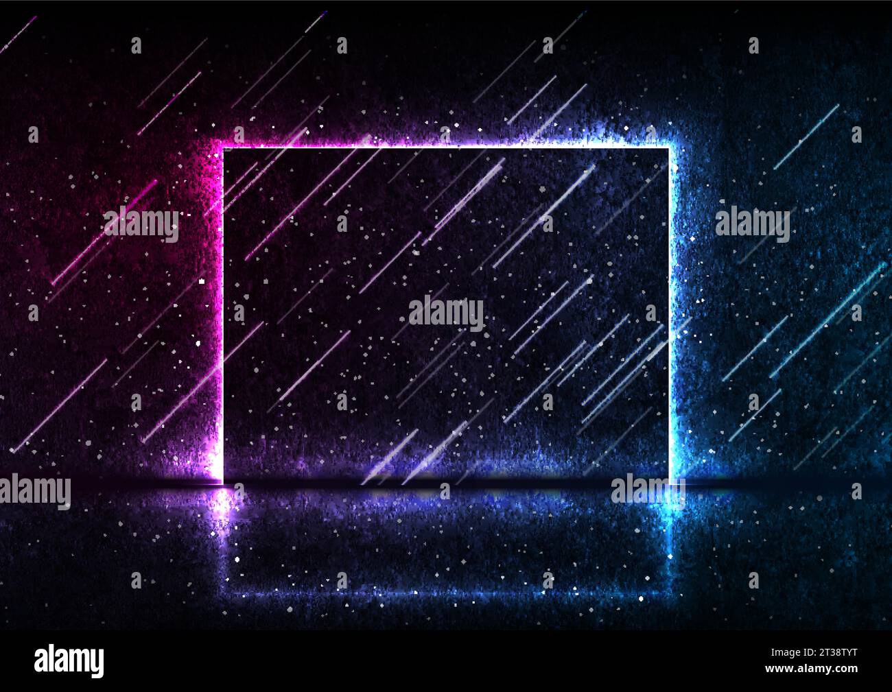 Blue purple neon laser square frame abstract technology retro grunge background. Futuristic glowing graphic vector design Stock Vector