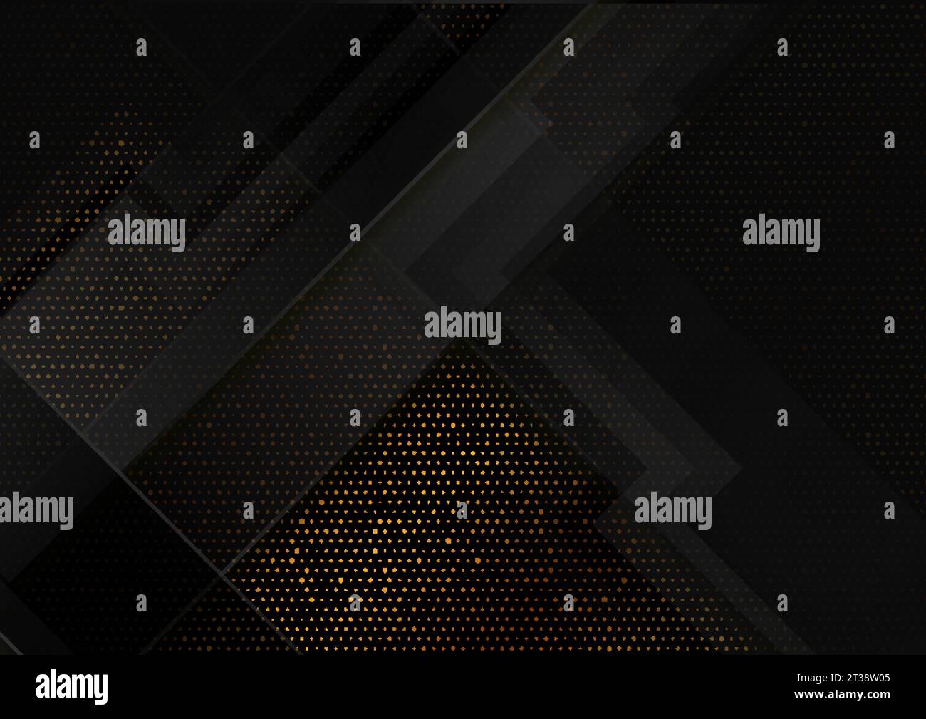 Black technology geometric background with golden dots. Vector design Stock Vector
