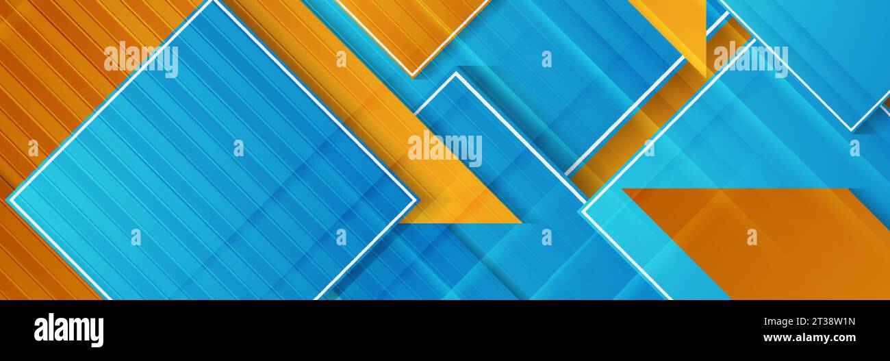 Orange and blue hi-tech geometric abstract glossy background. Vector banner Stock Vector