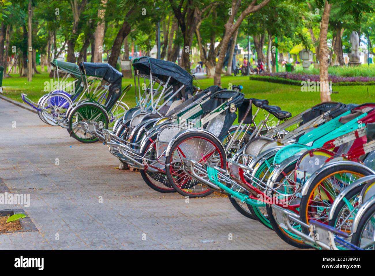 Rickshaw tricycle local transportation for tourists. in Hue, Vietnam Stock Photo
