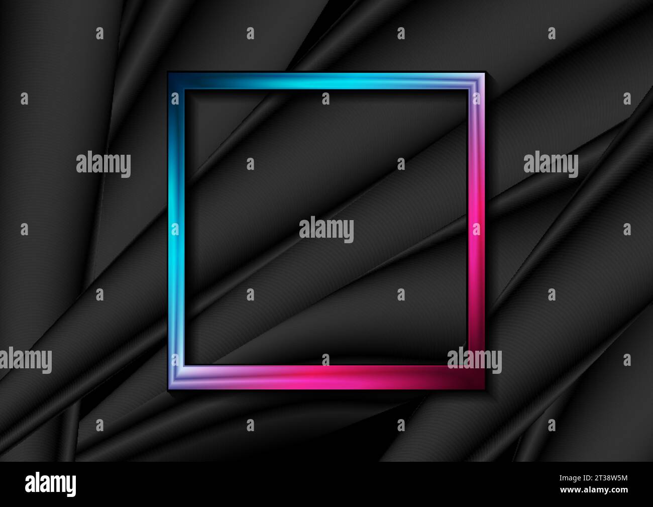 Blue purple neon square frame on black smooth background. Vector design Stock Vector