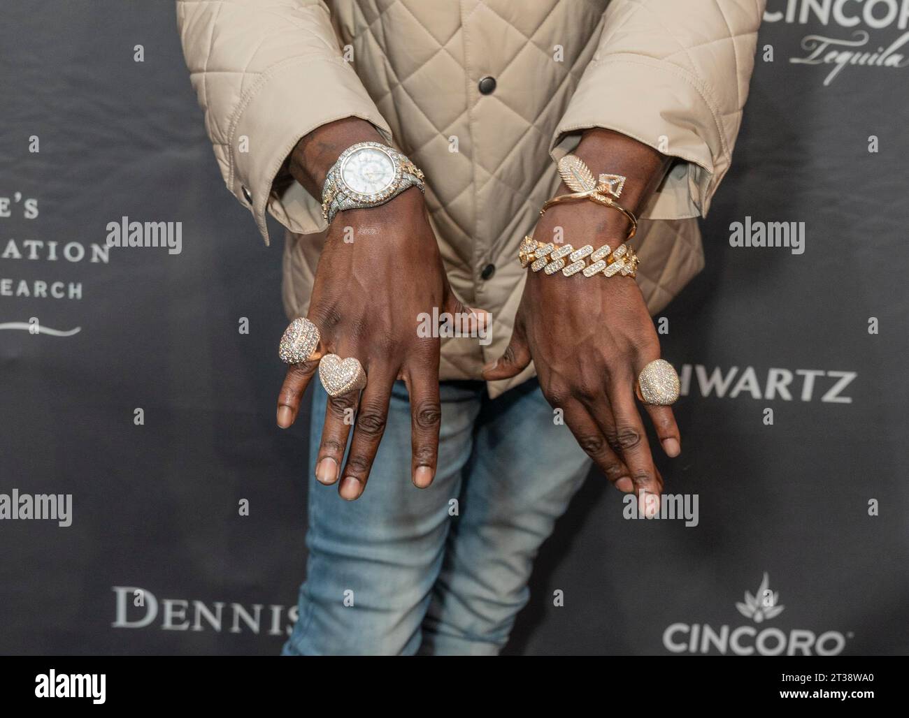 New York, New York, USA. 23rd Oct, 2023. Bobby Shmurda jewelry detail
