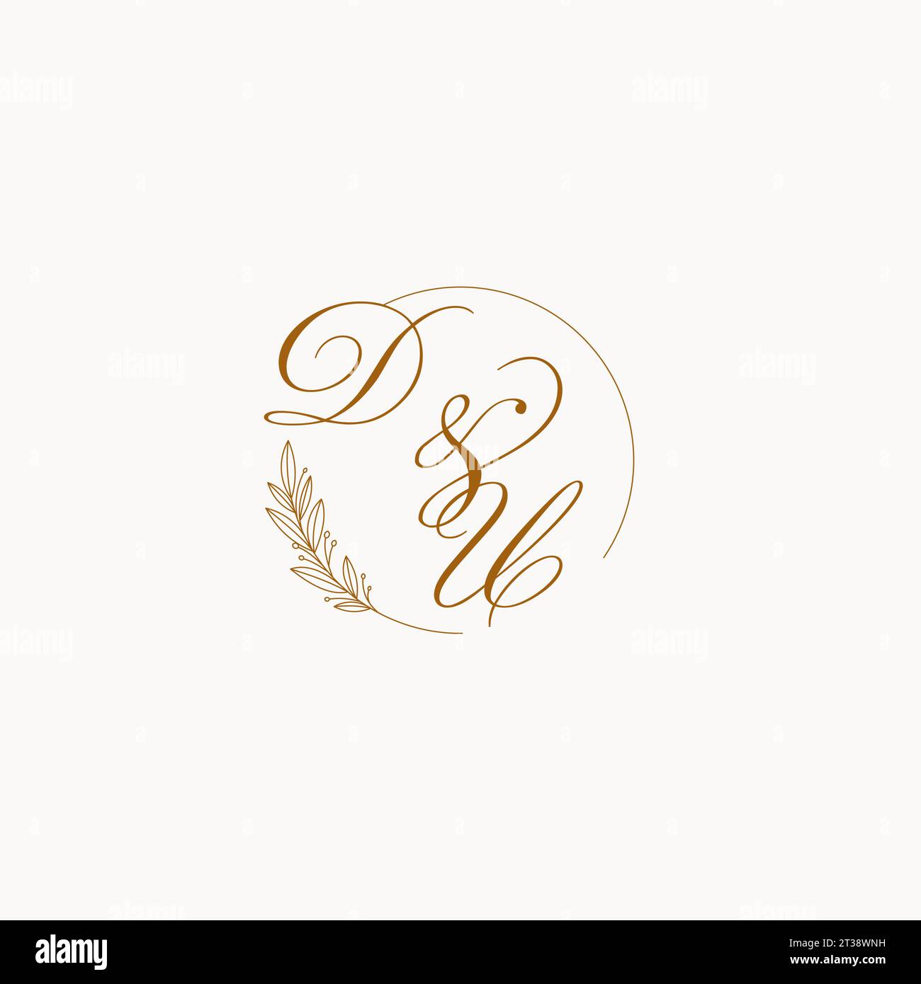 Initials DU wedding monogram logo with leaves and elegant circular ...
