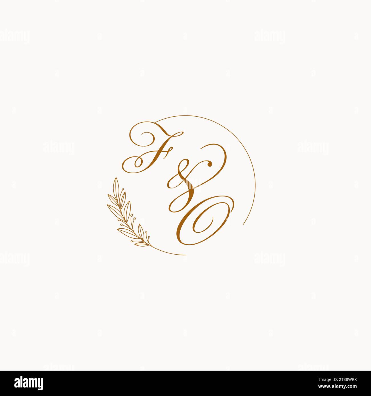 Initials FO wedding monogram logo with leaves and elegant circular ...