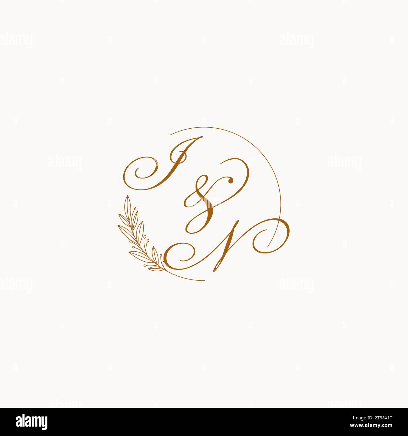 Initials IN wedding monogram logo with leaves and elegant circular ...