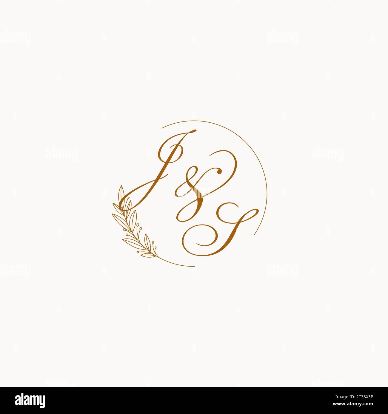 Initials JS wedding monogram logo with leaves and elegant circular lines vector graphic Stock Vector