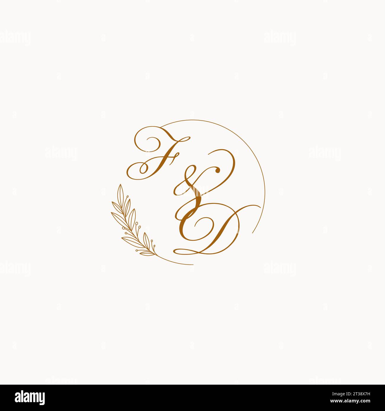 Initials FD wedding monogram logo with leaves and elegant circular ...