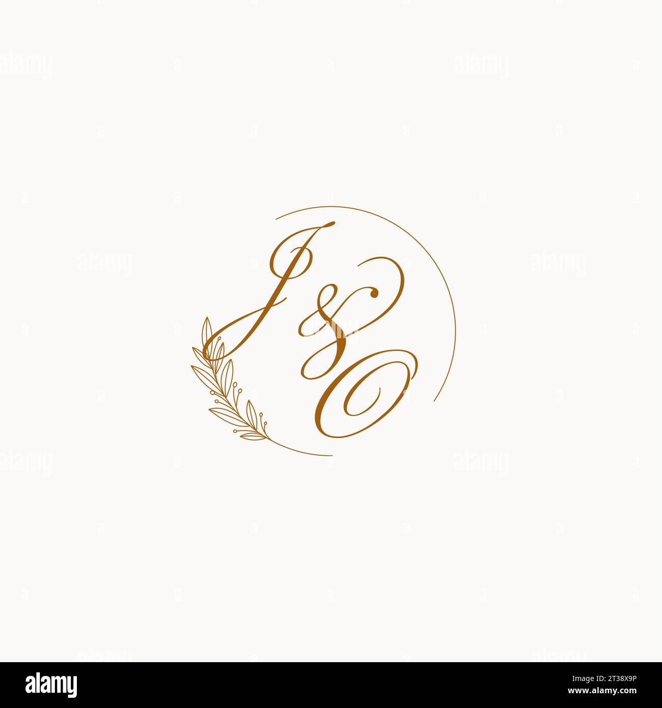 Initials JO wedding monogram logo with leaves and elegant circular ...