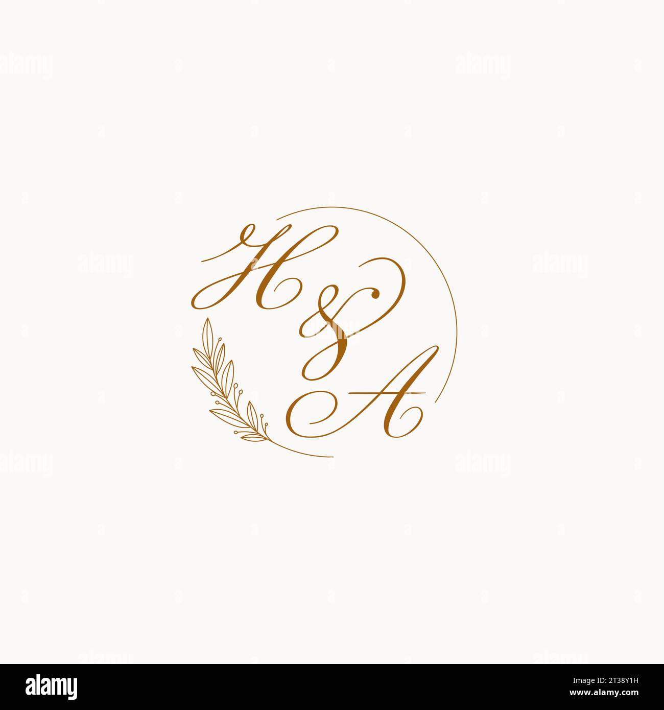 Initials HA wedding monogram logo with leaves and elegant circular ...