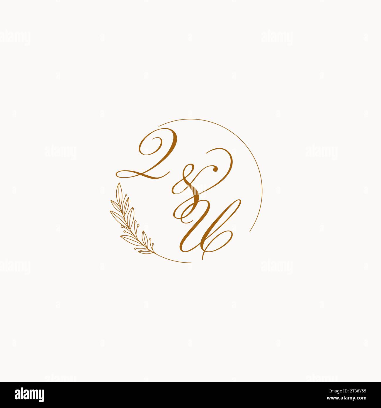Initials QU wedding monogram logo with leaves and elegant circular
