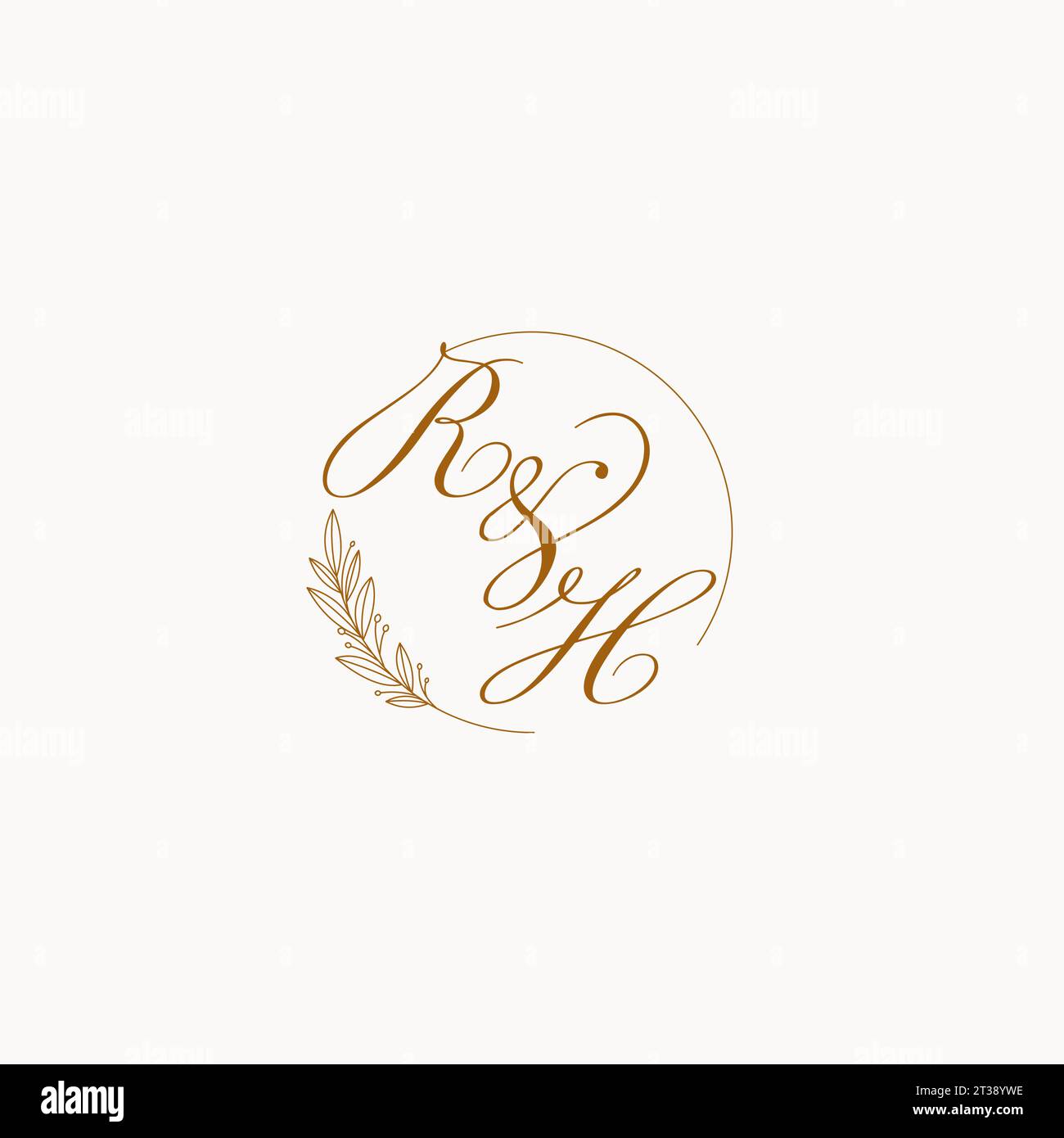 Rh Intials Initials RH wedding monogram logo with leaves and elegant circular ...