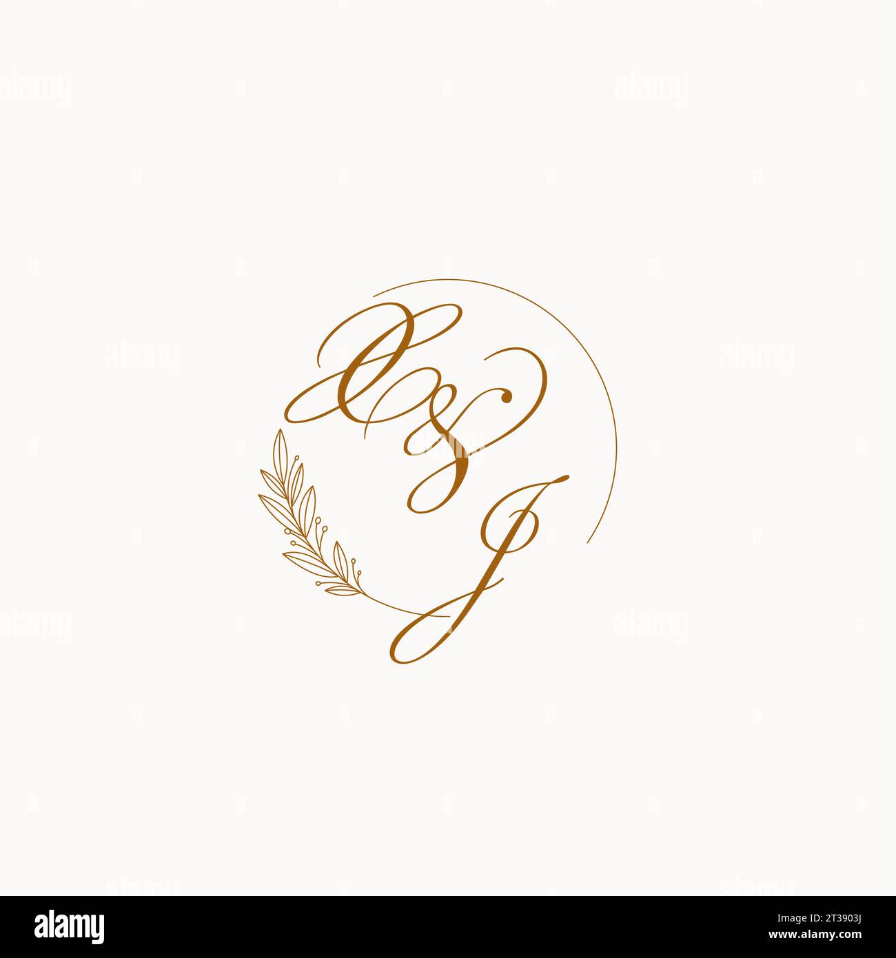 Initials XJ wedding monogram logo with leaves and elegant circular ...