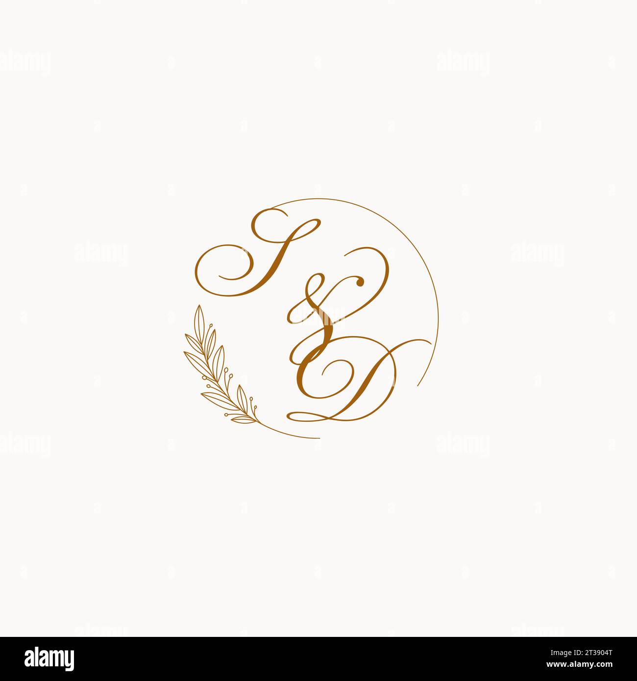 Initials SD wedding monogram logo with leaves and elegant circular lines vector graphic Stock Vector