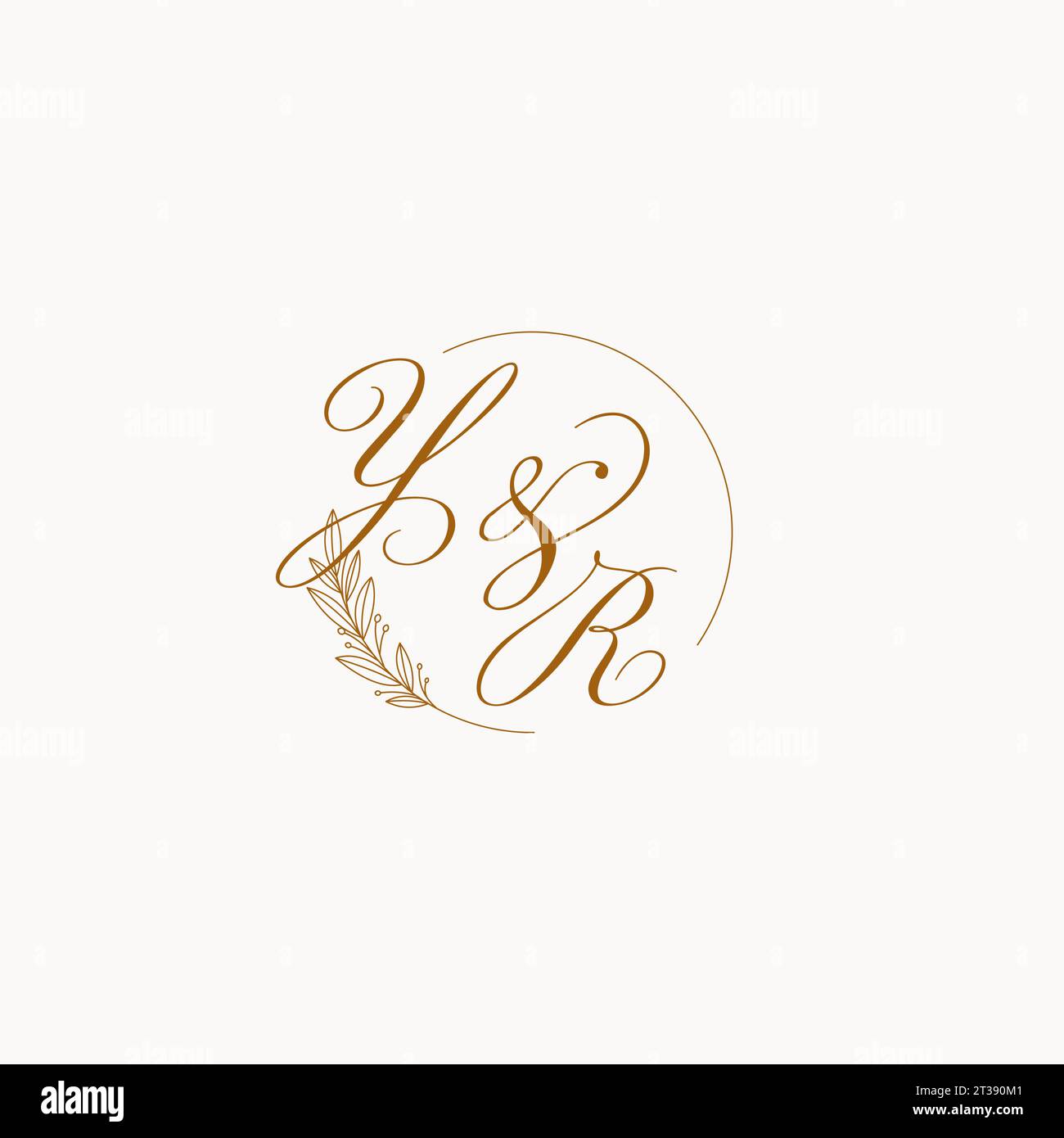 Initials YR wedding monogram logo with leaves and elegant circular ...