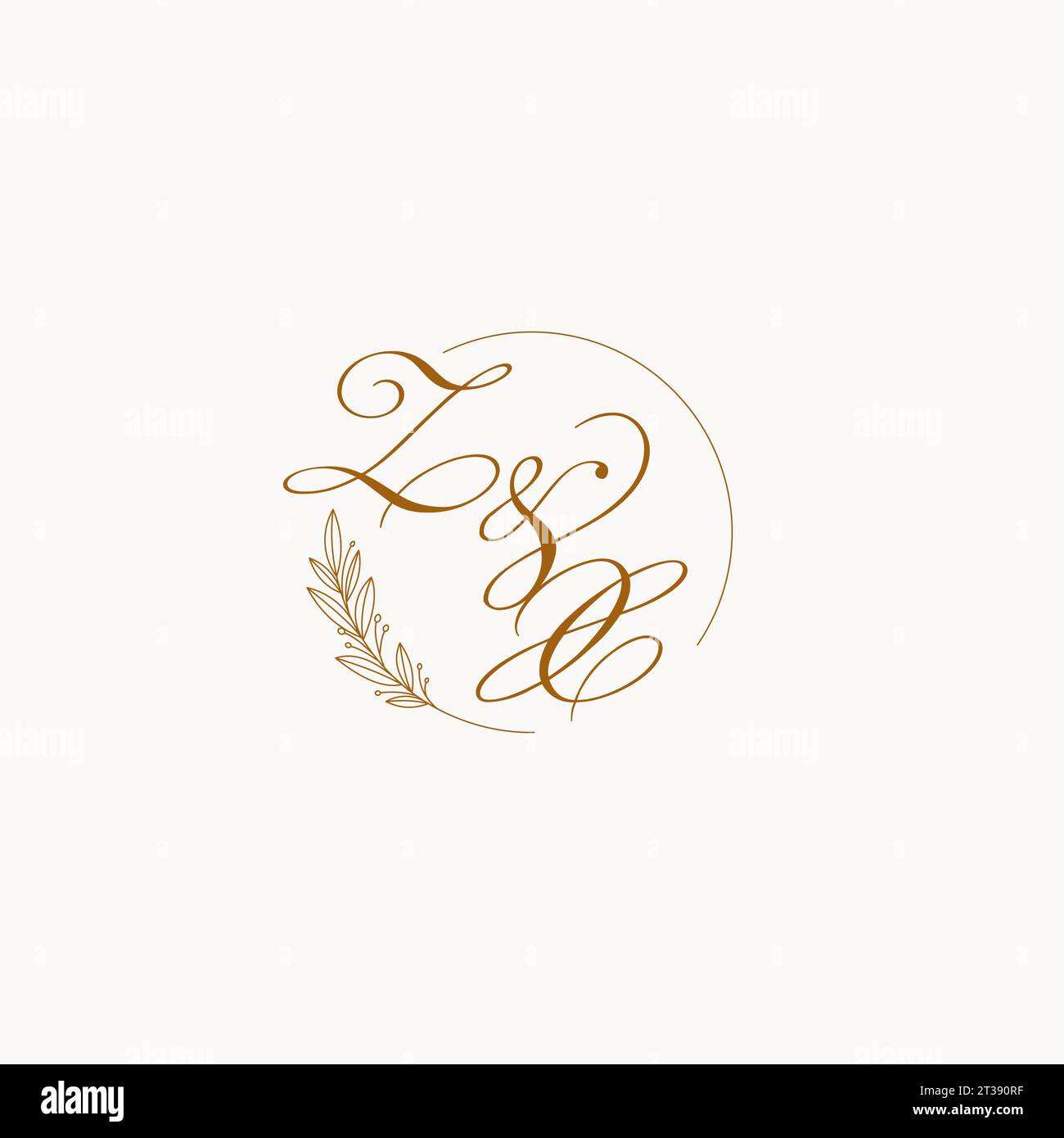 Initials ZX wedding monogram logo with leaves and elegant circular ...