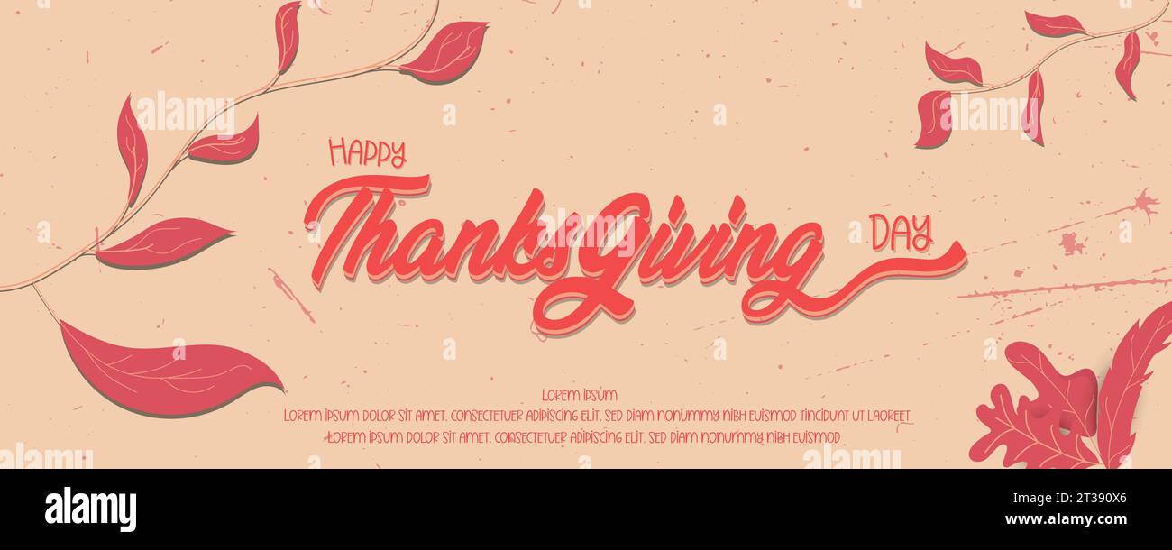 Happy Thanksgiving Day horizontal poster with autumn leaf design ...