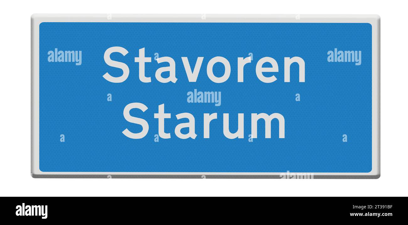 Digital composition. Road sign for the town of Stavoren/Starum in Dutch and Fries/Frisian languages. Stavoren/Starum is one of the cities on the legendary Elfstedentocht Eleven Cities tour skating race which takes participants almost 200 kilometers through the Frisian countryside. stadsnaambord, naambord, bord, Credit: Imago/Alamy Live News Stock Photo