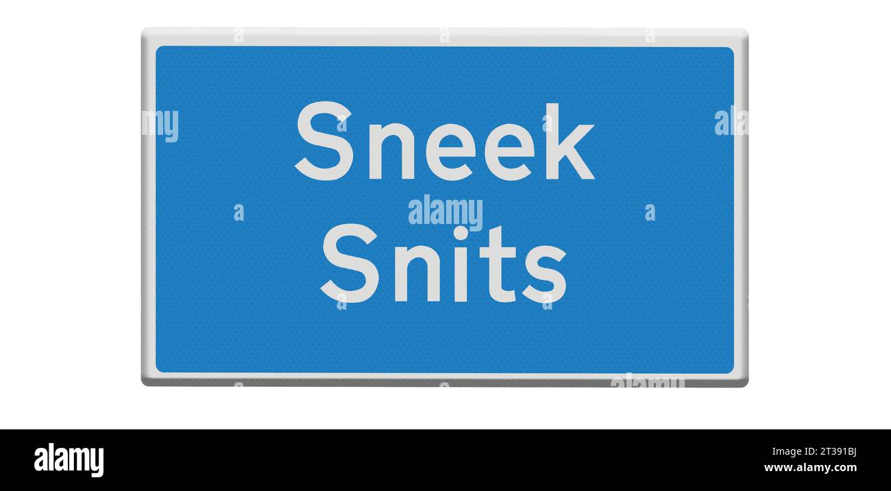 Digital composition. Road sign for the town of Sneek/Snits in Dutch and Fries/Frisian languages. Sneek is one of the cities on the legendary Elfstedentocht Eleven Cities tour skating race which takes participants almost 200 kilometers through the Frisian countryside. stadsnaambord, naambord, bord, Credit: Imago/Alamy Live News Stock Photo