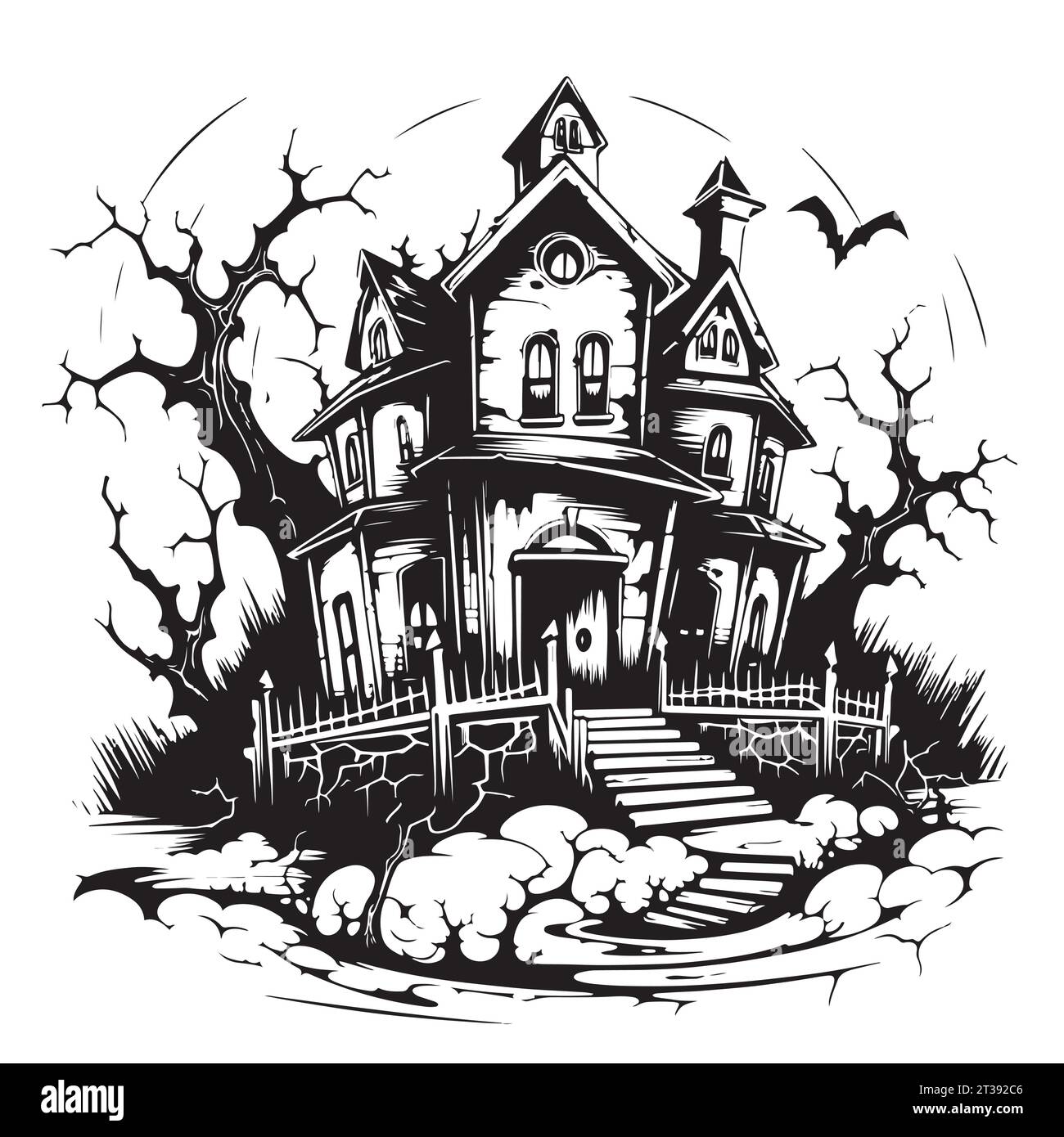 Illustration of silhouette a scary house. Mystical house with monsters ...