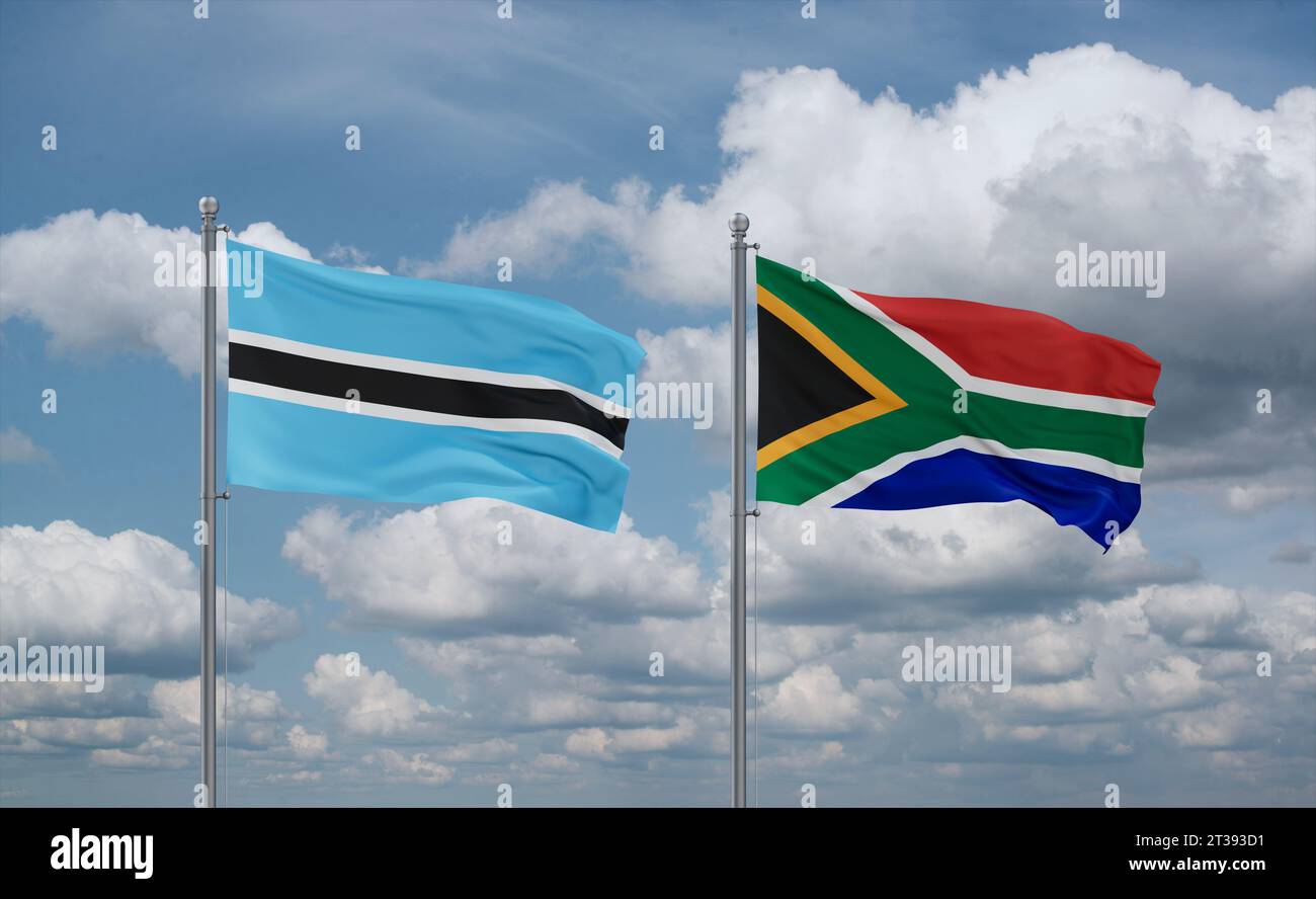 Republic of South Africa and Botswana flags waving together in the wind ...