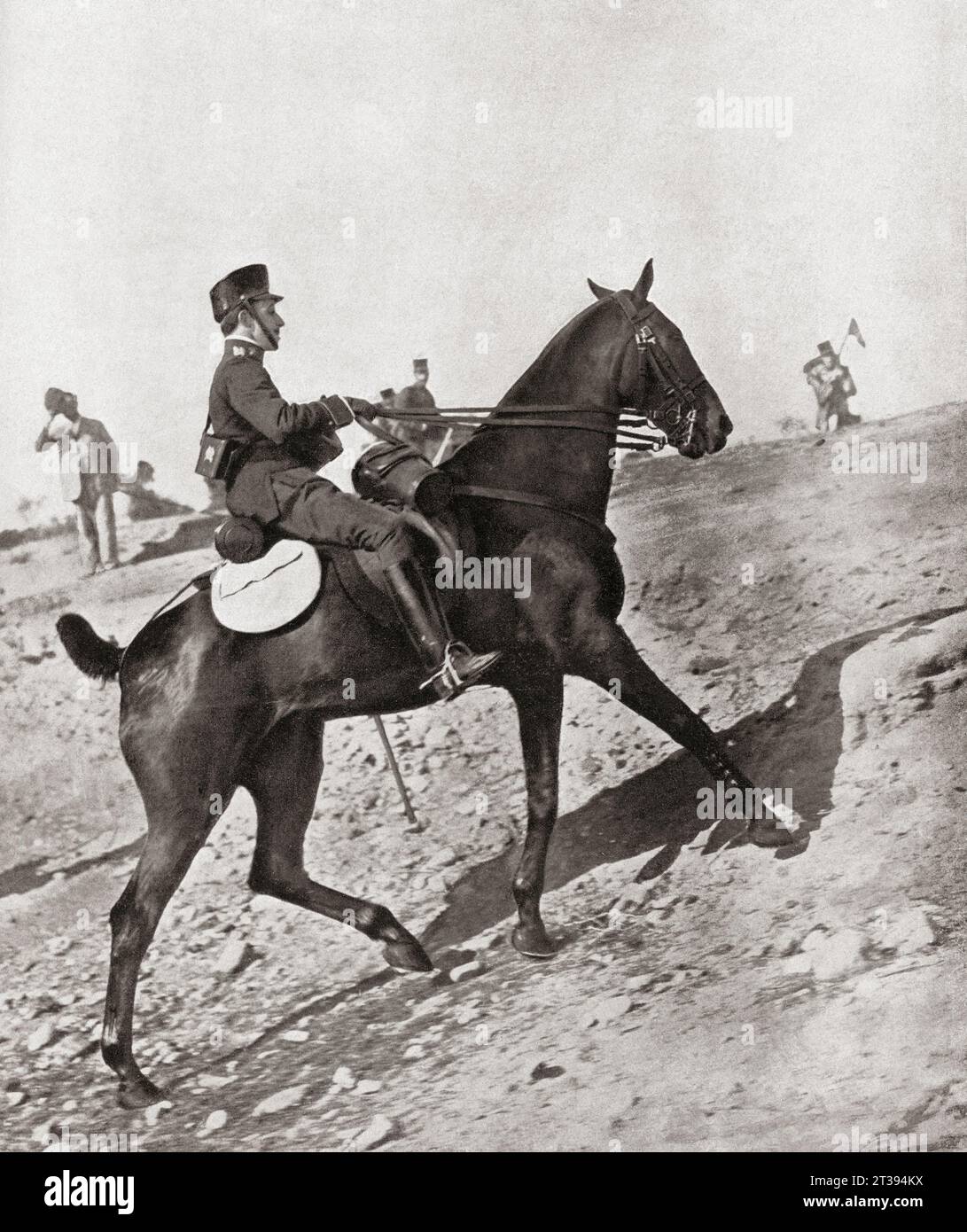 Alfonso XIII touring positions occupied by troops during the manoeuvers carried out in Paracuellos de Jarama, Spain, 1912.  Alfonso XIII, 1886 –  1941, aka El Africano or the African. King of Spain.  From Mundo Grafico, published 1912. Stock Photo