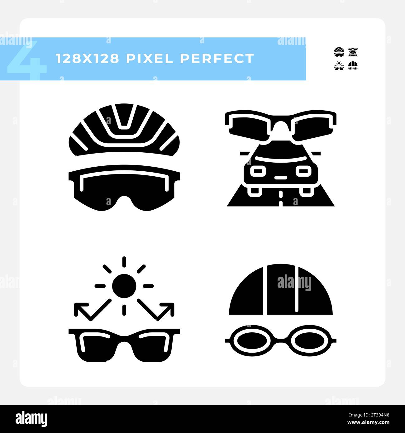 Pixel perfect glyph style eye care icons set Stock Vector