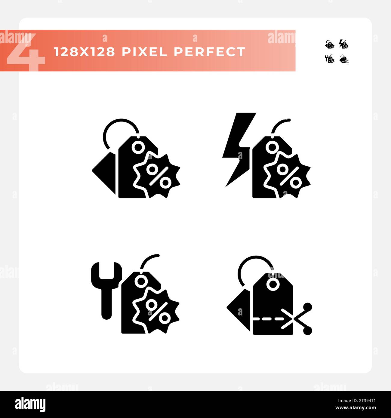 Glyph style simple discounts icons collection Stock Vector