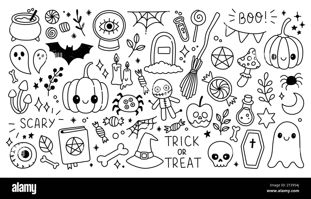 Halloween doodle elements set. Cute Halloween vector collection. Hand drawn illustration pumpkin