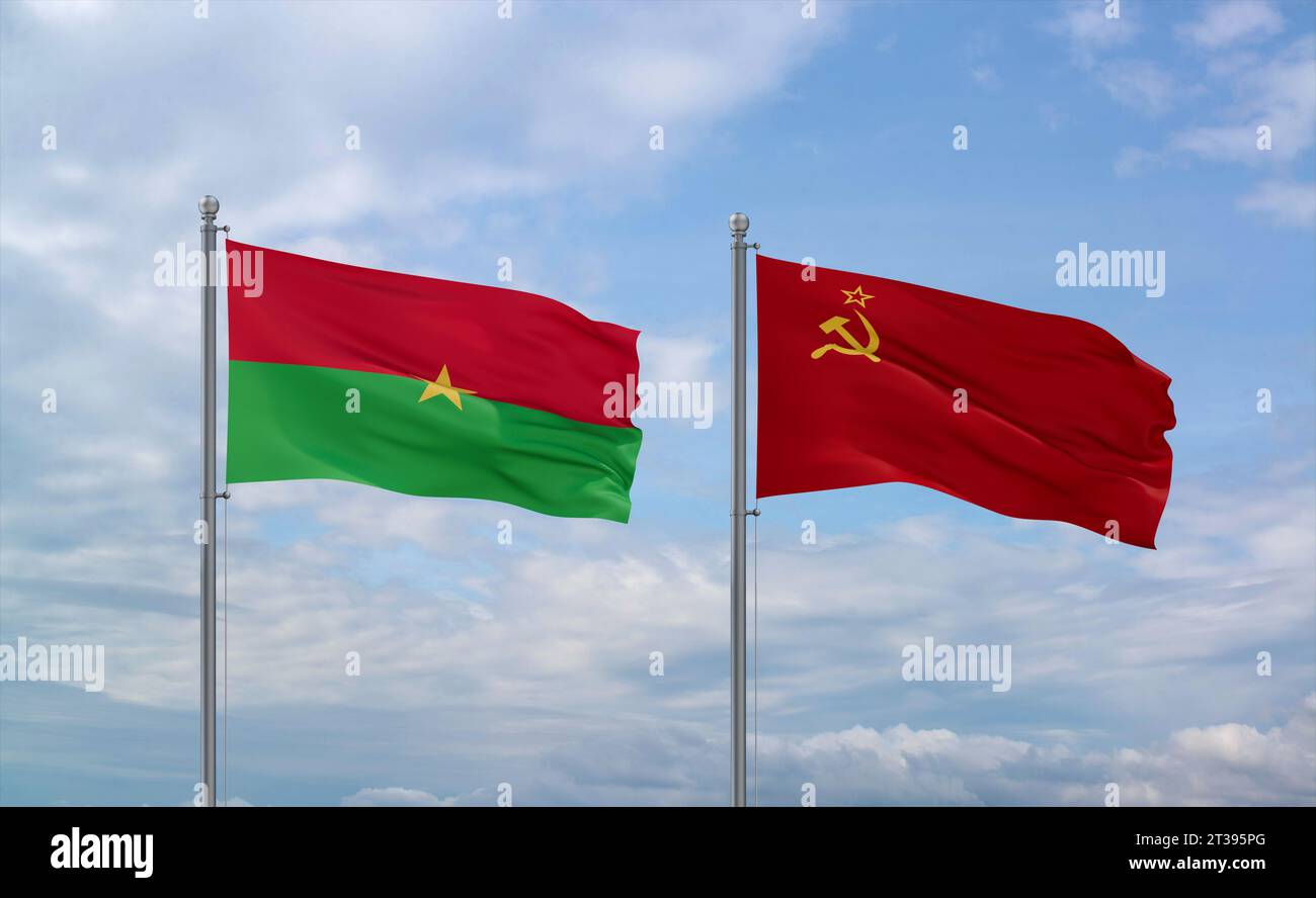Ussr Pg Soviet Union or USSR and Burkina Faso flags waving together in the wind ...